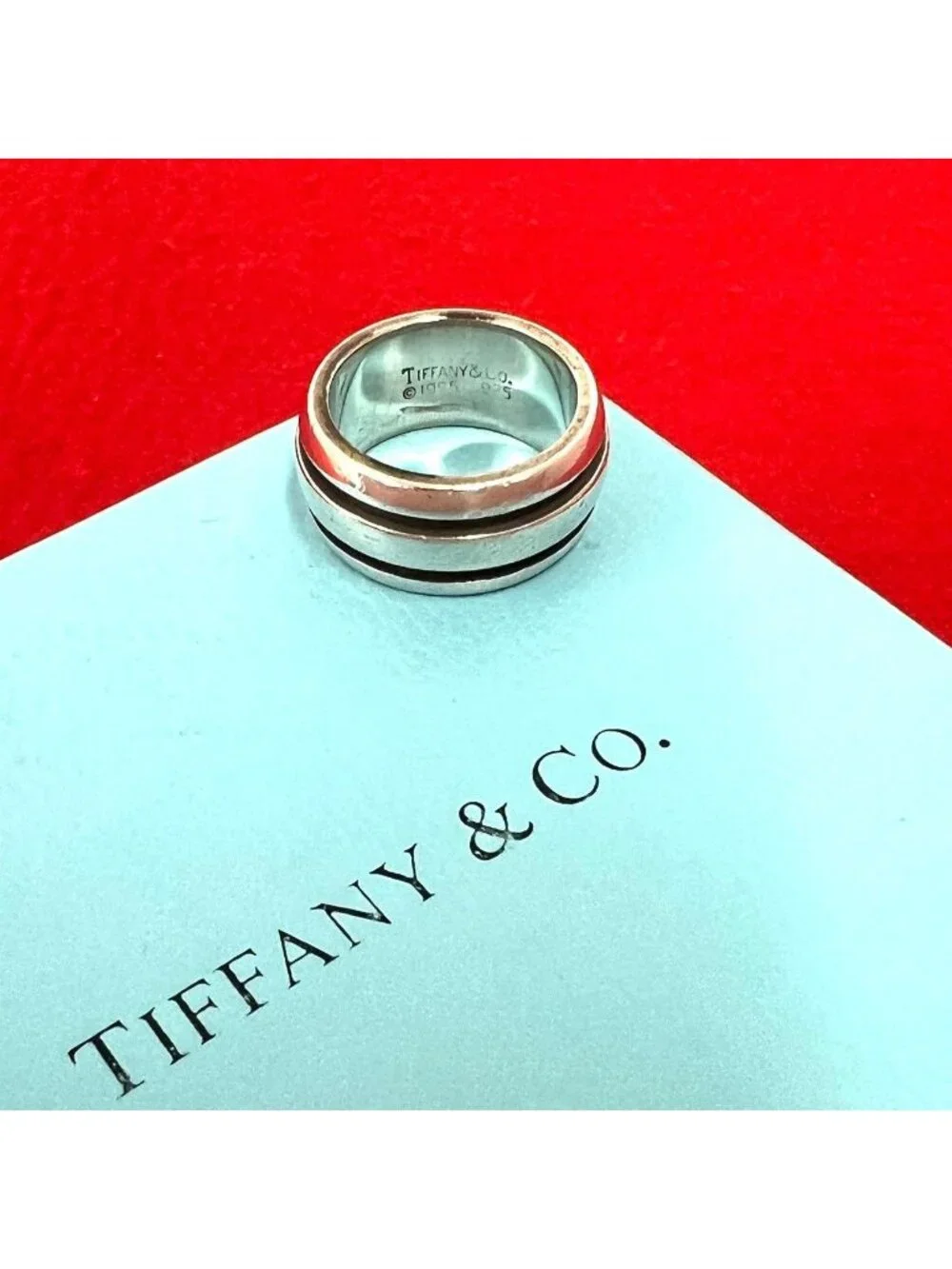 Tiffany & Co Vintage Grooved Double Line Ring 925 Sterling Silver Accessory